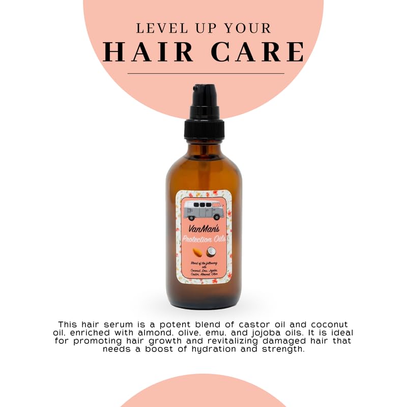 Vanman - Protection Oil Hair Serum For Hair Growth - Infused with Castor, Jojoba, Almond, Olive, Emu, Coconut Oil - Fragrance-Free Hair Growth Serum - Hair Serum For Dry Hair & Frizzy Hair - 1.1 Ounce - Image 6