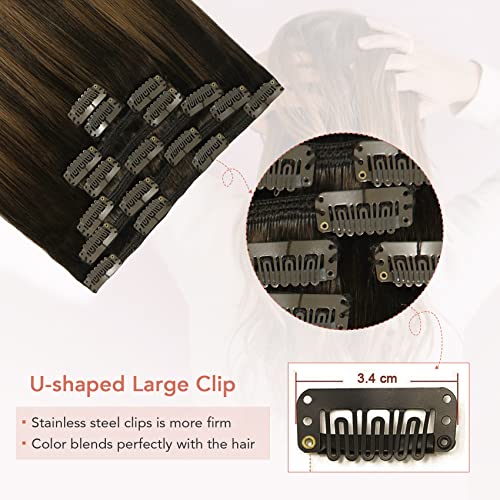 Vario Hair Clip in Remy Hair Extensions 120g 7pcs 14inch Dark Brown mix with Chestnut Brown Ombre Hair Silky Straight 100% Human Hair Clip In Extensions