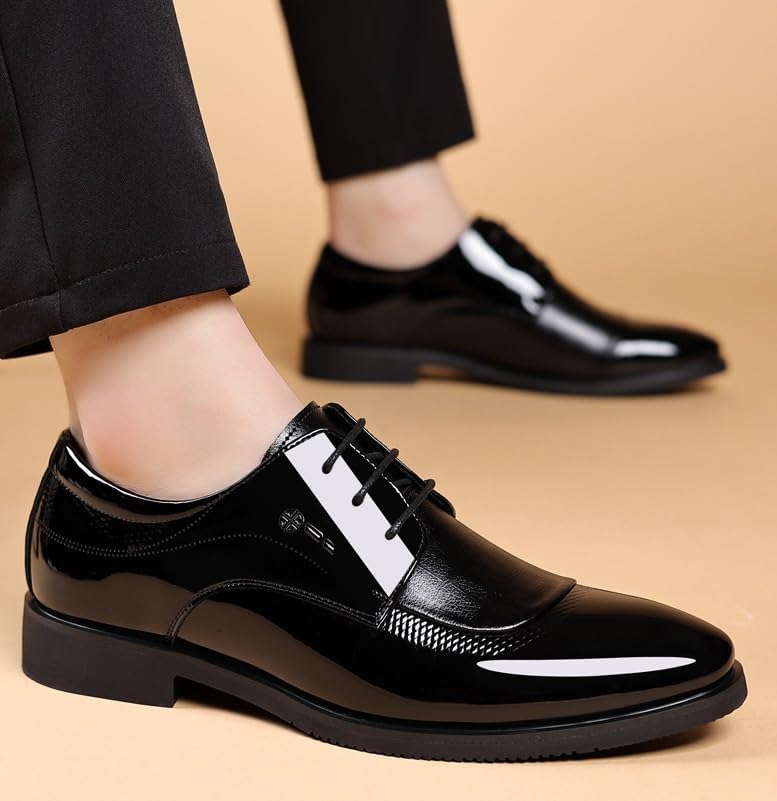 Men's Classic Patent Leather Dress Shoes, Business Formal Slip-On Loafers Oxford Work Wedding Shoes for Men Comfortable Office Evening3