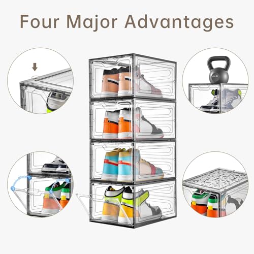 Image of Stebopum 12 Pack Shoe Boxes Shoes Organizer, Shoe Storage Organizer Boxes with Magnetic Door, Clear Shoe Organizers Sneaker Storage Shoe Box for Women /Men, Fit up to US Size 12