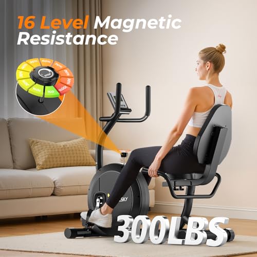 Image of OWLSKY Recumbent Exercise Bike for Home Gym, Magnetic Stationary Bike with 16-Level Resistance, Quiet 15LBS Flywheel, 300LBS Capacity, Low-Impact Cardio & Physical Therapy