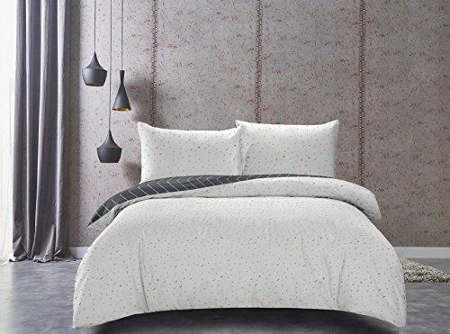 DecoKing Premium 29398 Bed Linen 230 x 220 cm 2 Pillowcases 50 x 75 Graphite Geometric Pattern Duvet Covers Renforcé Cotton Mako Satin Cotton Sateen Double-Sided Ducato Collection Panels Grey White - Image 3