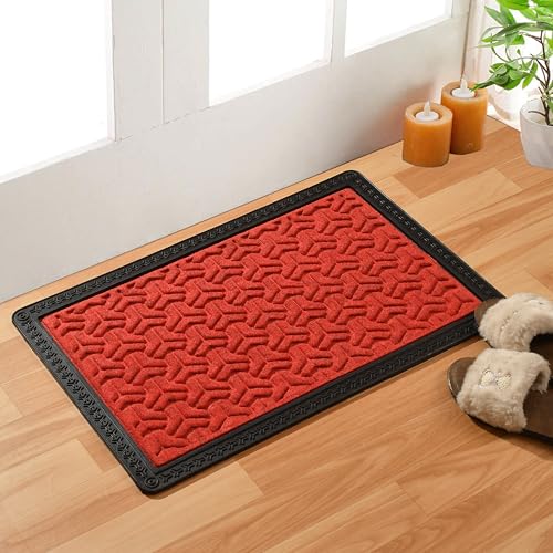 Image of Premium Waterproof Doormat for Home Entrance, All-Season, Heavy-Duty, Natural Rubber, Fade-Resistant & Easy to Clean (60X40 cm Red)