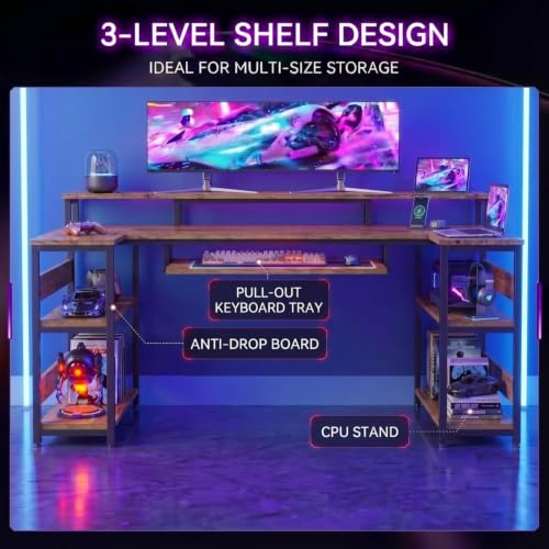 Image of Deskio Gamz Desk, Computer Table for Home Pc, Office Table for Home, Gaming Worktable | with Book Shelf + Monitor Riser, Forest Wood, Metal (160 Cm x 60 Cm x 75 Cm) | DIY
