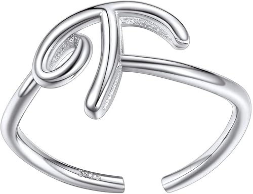 SILVERCUTE Anillos con iniciales S925, tamaño ajustable 6-12, letra del alfabeto A-Z, joyería personalizada con iniciales trenzadas, anillos