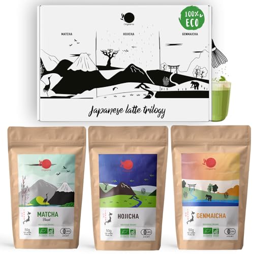 ORIGEENS MATCHA LATTE TRILOGÍA SET - Té Matcha, Hojicha, Genmaicha orgánico en polvo - 3 * 50g
