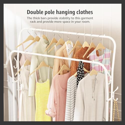 Image of ZOLMIX Heavy Duty Double Pole Clothes Stand With Bottom Shelf |clothes Hanging Stand For Bedroom, Garment Rack Organizer, Cloth Rack, Hanger Stand For Clothes Storage Rack, For Bedroom & Living Room