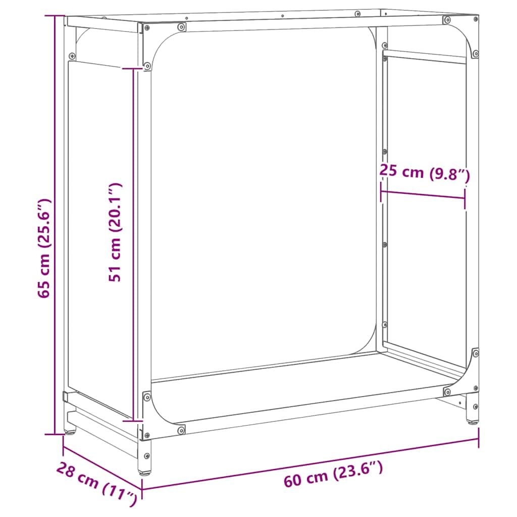 Brennholzregal Weiß aus kaltgewalztem Stahl 60 x 28 x 65 cm, 60 kg Tragkraft, Kaminholzregal für Feuerholz, Holzregal und Brennholzständer für Innenbereich, Wohnzimmer, Kamin und Ofen