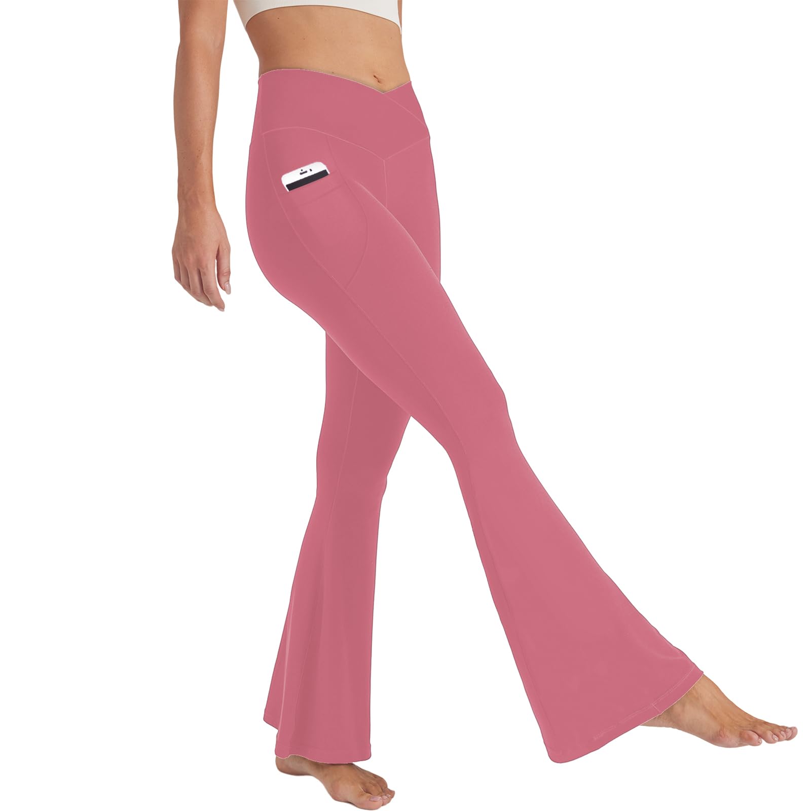 Cicendy Women Flare Leggings with Side Pockets,Crossover Yoga Pants Bootleg High Waisted Stretchy Control Gym Workout Pants