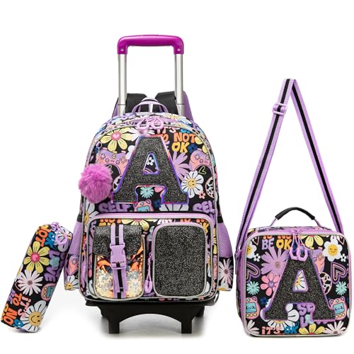 HTgroce Cartable à Roulettes Fille Primaire (CP CE1 CE2 CM1) – Sac à Dos Scolaire Trolley avec Roues– Cartable École Ergonomique pour Rentrée Scolaire