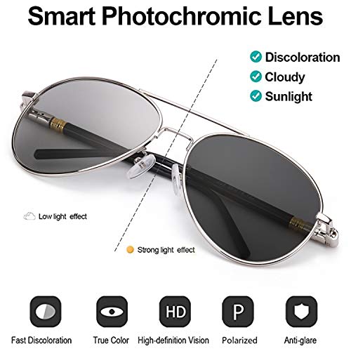 Image of SODQW Aviator Photochromic Sunglasses with Anti-glare Polarized Lens, Metal Frame with UV400 Protection for Driving Fishing