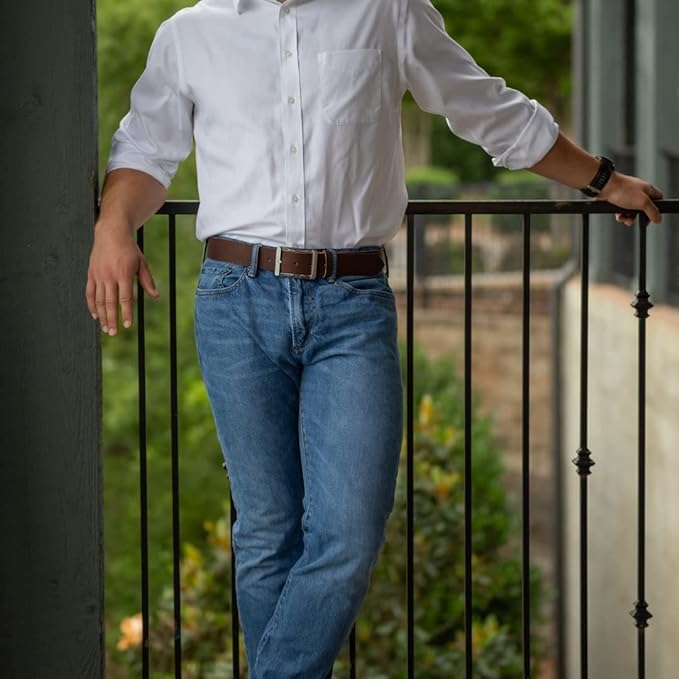 Titanium Work Belt - USA Made Genuine Full Grain Leather with Certified Nickel Free Titanium Buckle2