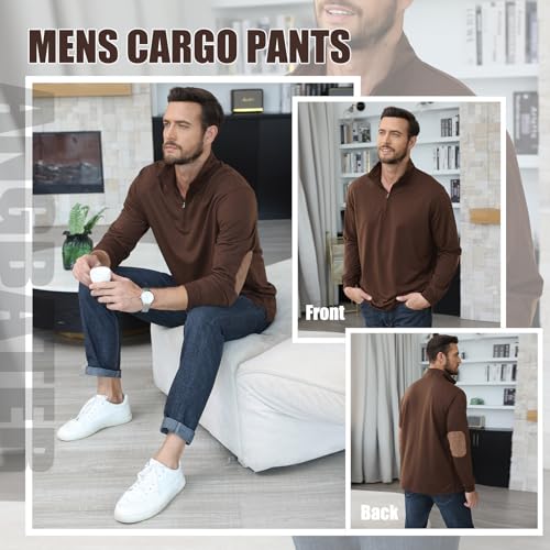 Angbater Men’s Polo Shirts Lapel Collar Zipper Up Pullover Mock Neck Long Sleeve Golf Polo Sweatshirts with Elbow Patches3