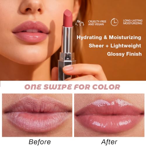 Image of evpct Nude Pink Honey Lipstick Tinted Lip Balm Oil Stick for Women, 17 | Sheer Lightweight, Moisturizing, Shine, Volumizing, Hydrating Nourishing Serum for Glossy Nourished Lips, Cruelty-Free Vegan