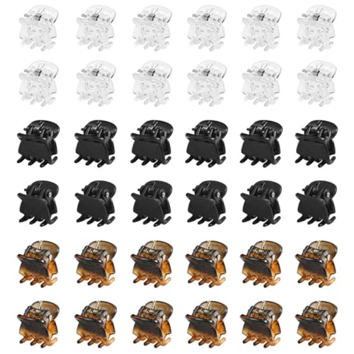 WeddHuis 36 Pinzas de Pelo Pequeñas, Mini Clips de Pelo, Pinzas Antideslizantes, para Diseño, Niñas y Adultos (1 cm) (Negro, Marrón, Blanco)