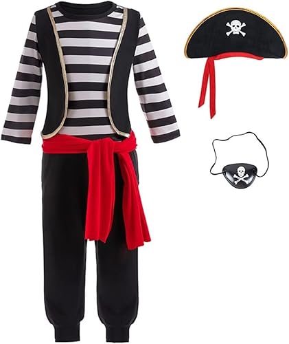 Lgandpg Disfraz de pirata para niños, disfraz de capitán de Halloween con accesorios