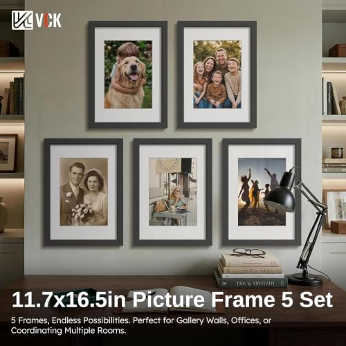Image of VCK A3 Picture Frame 5 Pack, Black Wood with A4 Mat, Glass, for Prints