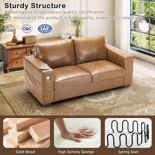 Image of Hanherry Faux Leather 70 inch Sofa for Living Room, Modern Comfy Sofa with Medium Firm Seat Cushion, Removable Cover,Wide Armrest,USB /Type-C Port,Couches for Small Space,Apartment