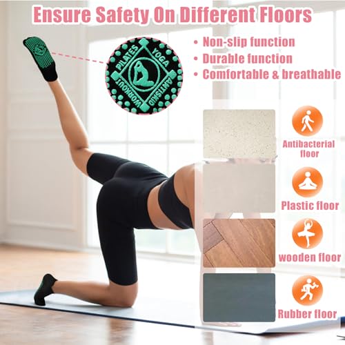 ELUTONG Pilates Non Slip Grip Socks for Women 4 Pairs Yoga Barre Ballet Workout Grippy Sock