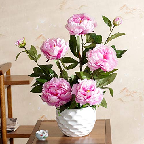 人工牡丹の花のセット偽の花シルクフラワーブーケホームリビングルームダイニングテーブル家庭用テーブルオフィスデスクの装飾用フローラルウェディングパーティーの装飾(色:赤)
