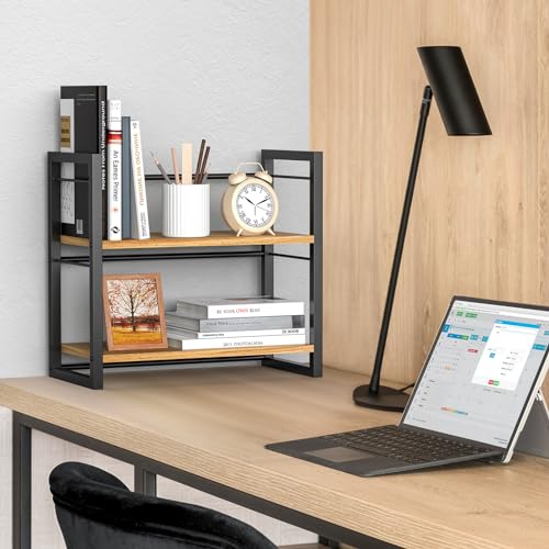 THYGIFTREE Office Desk Shelf Organizer, Wood Desktop Bookshelf Supplies Storage Rack, Shelf for Top of Desk and Dresser (Black) - Image 2