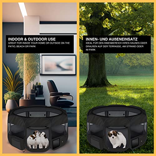 all Pets United® Welpen-Laufstall Tierlaufstall Welpenauslauf-Stall; XXL Freigehege für Hunde, Katzen, Hasen & Kleintiere im Innen- und Außenbereich (Schwarz)