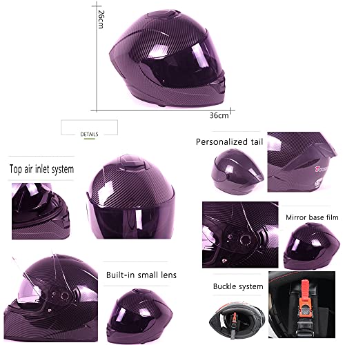Triperson Full Face Motorcycle Helmet Dot Approved Motorbike Moped Street Bike Racing Crash Helmet, Men And Women (Carbon Fiber Black Lens, Medium) #TOP2
