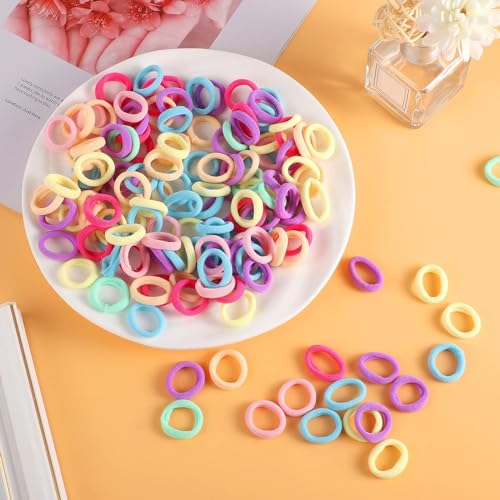 Image of Diversa Small Hair Elastics Kids Hair Bands Baby Girl Hair Rubber Bands Tiny Ponytail Holders Soft Mini Hair Ties (Light Multicolor, Pack of 100 Pcs)