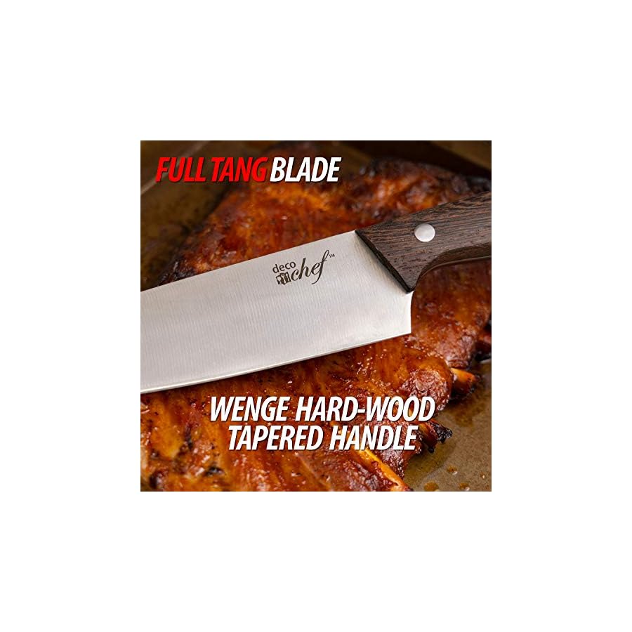 Deco Chef 16 Piece Kitchen Knife Set Stainless Steel with Wood Handles, 8" Chef Knife, 6.5" Cleaver, 8" Bread Knife, 8" Slicing Knife, 4.5" Paring Knife, 6pcs Steak Knives, Kitchen Shears, and more