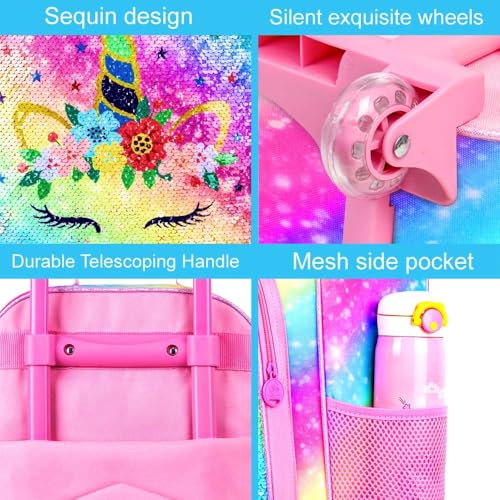Image of CCJPX Kids Suitcase for Girls, Unicorn Rolling Travel Carry on Luggage for Toddler Children with Wheels(Pink)