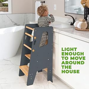 Toddler standing tower adjustable height toddler kitchen stool helper ideal kids kitchen step stool for learning new skills 2024 design with safety feet gray  urban country home decor