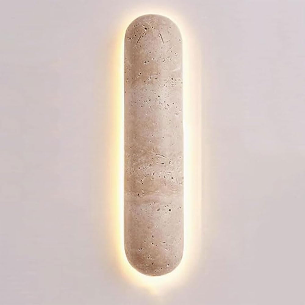 HEBXMF Nordic Indoor and Outdoor Applicable Yellow Travertine Wall Sconce, Cylindrical LED Backlit Light Fixtures, Natural Stone Wall Lamp, Entrance Living Room Bedroom Decorative Wall Light