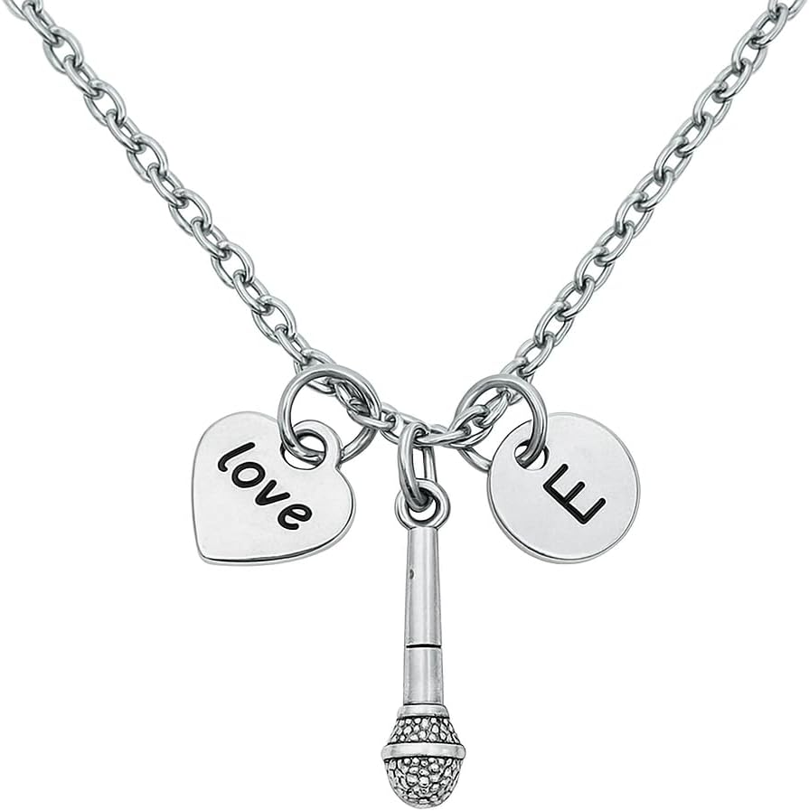 Microphone Gifts, Microphone Charm Necklace, Personalized Musician Singer Jewelry, Custom Initial Pendant for Women, Teens and Girls, Music Accessories