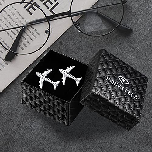 HONEY BEAR Airplane Plane Cufflinks for Men Shirt Steel with Gift Box Silver4