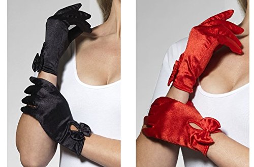 Smiffys Fever Short Red Gloves with Bow Detail, Satin Finish, Elegant Party Accessory
