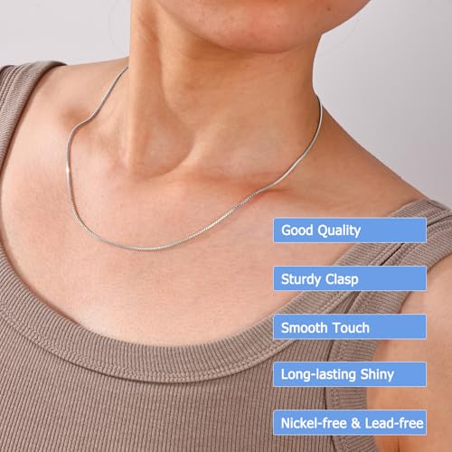 Gacimy 925 Sterling Silver Box Chain Necklace for Women, 0.8MM 1.0MM 1.2MM 1.5MM 1.7MM 2.0MM Width3