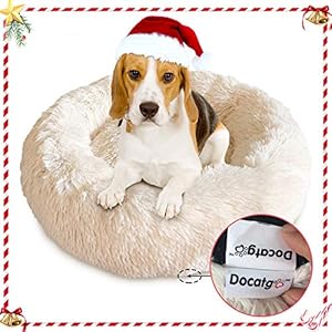 Docatgo Cama para Mascotas, Cama para Gatos Donut para Perros de 60×60 cm, Juguete de Felpa de Piel sintética Pelusa, Cama con cojín para Mascotas para Perros y Gatos de tamaño Mediano