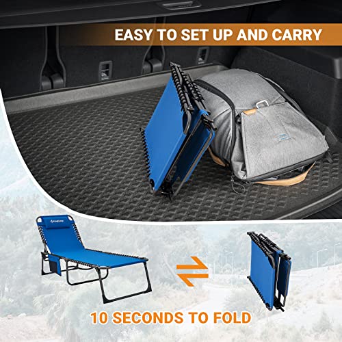 Kingcamp Adjustable 5-Position Heavy Duty Folding Chaise Lounge Chair With Pillow Pocket, Lightweight Portable Great For Outdoor, Poolside, Beach, Lawn, Patio, Camping, Lakeside, Blue #TOP5