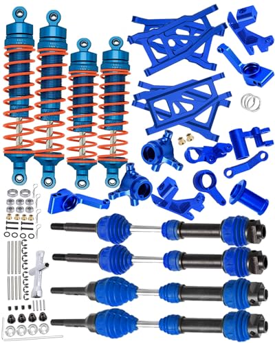 hopsupRC Upgrades for 1/10 Rustler/Stampede/Slash/Hoss 4x4 VXL,#45 Steel Drive Shaft CVD&Alloy RC Shocks&A Arms&Caster Block,Steering Blocks,Rear Stub Axle Carriers,Steering Bellcranks,Navy Blue