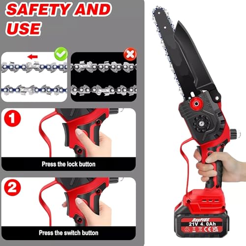 Mini Chainsaw 6 Inch, Cordless Chainsaw with 2x2.0Ah Batteries and Charger, Portable Wood Pruning Saw with 3 Chainsaw Chain and Guide Bar, Rechargeable, for Wood Cutting - Image 5