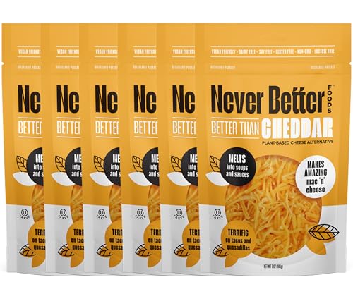 Vegan, Dairy Free Cheese, Plant-Based, 6-Pack Of Shredded Cheddar 7Oz Bags, Lactose-Free, Smooth And Non Oily Vegan Cheese Shredded.