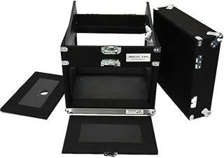 Slant Rack Drive Tour Case 6U-Space Amplifier Side 10U-Space Mixer Side w/Black Carpeted Exterior - TBH6U10SLANTWOOD