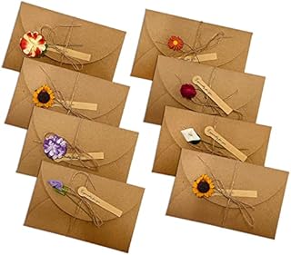 8 pcs dry flower greeting card envelopes, retro decorative greeting cards, DIY creative cards, suitable for holiday greetings, invitations, etc.
