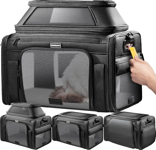 Top-Expandable Pet Carrier with Treat & Pet Window 18x13x9.5 Inch Southwest Frontier Airline Approved Soft-Sided Dog Carrier for Small Dogs and Cats Travel Cat Carrier with Locking Safety Zippers