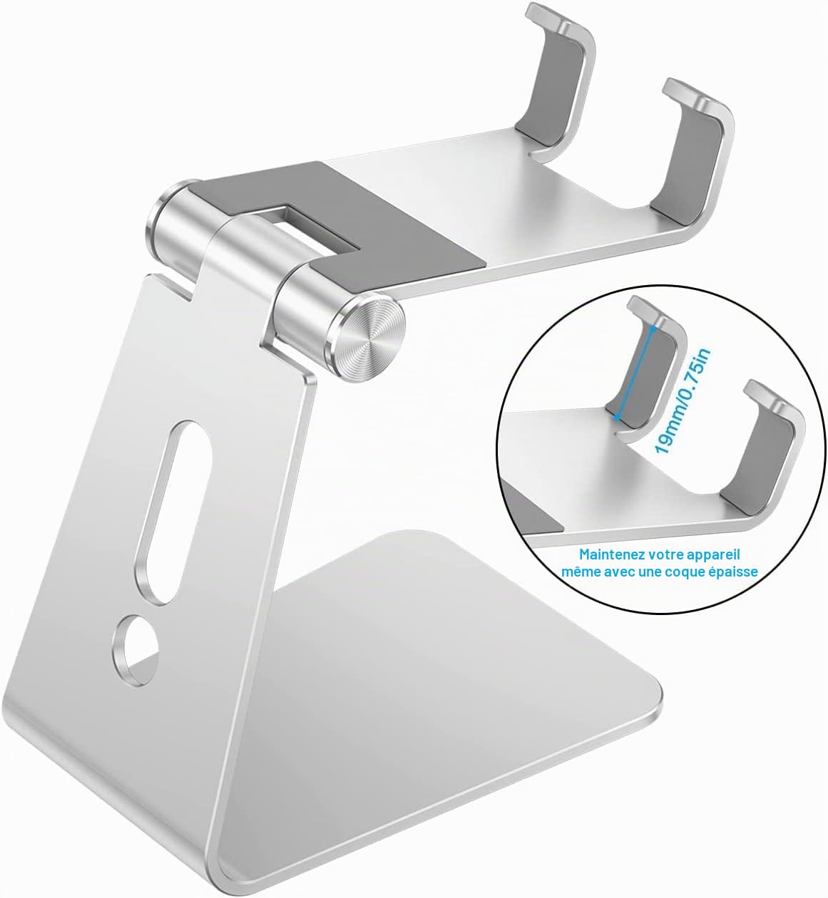 OMOTON, Support Téléphone Bureau Multi-Angles Réglable, Support Téléphone Portable en Aluminium Compatible avec iPhone 13 Pro/13/12 Pro Max/12/11 Pro/XR, Samsung S20/S10/S9, Argenté