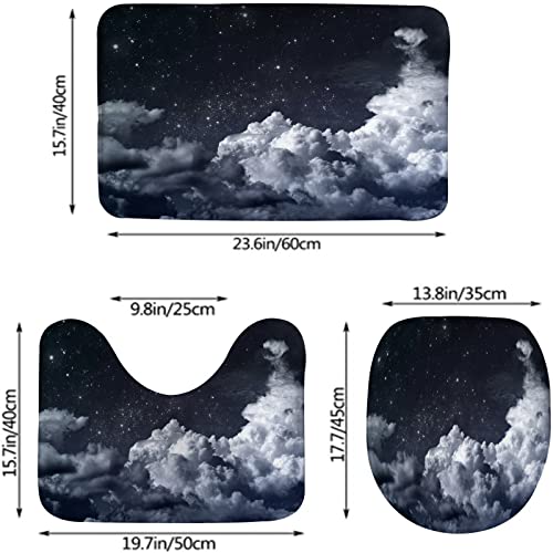 Badezimmerteppich-Set, 3-teilig, bewölkter Nachthimmel mit Sternen, waschbare Badeteppiche, rutschfest, mit Rückenpolster, Konturteppich und Toilettendeckelbezug – Bild 3