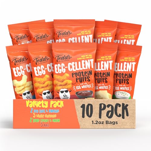 Todd's Better Snacks Egg-Cellent Protein Puffs, Variety Pack, 1.2oz/10Pk