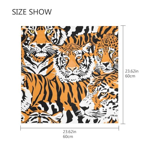 Women's Square Silk Hair Scarves and Wraps Headscarf Tigers Print Head Neck Scarf Bandana 24inch2