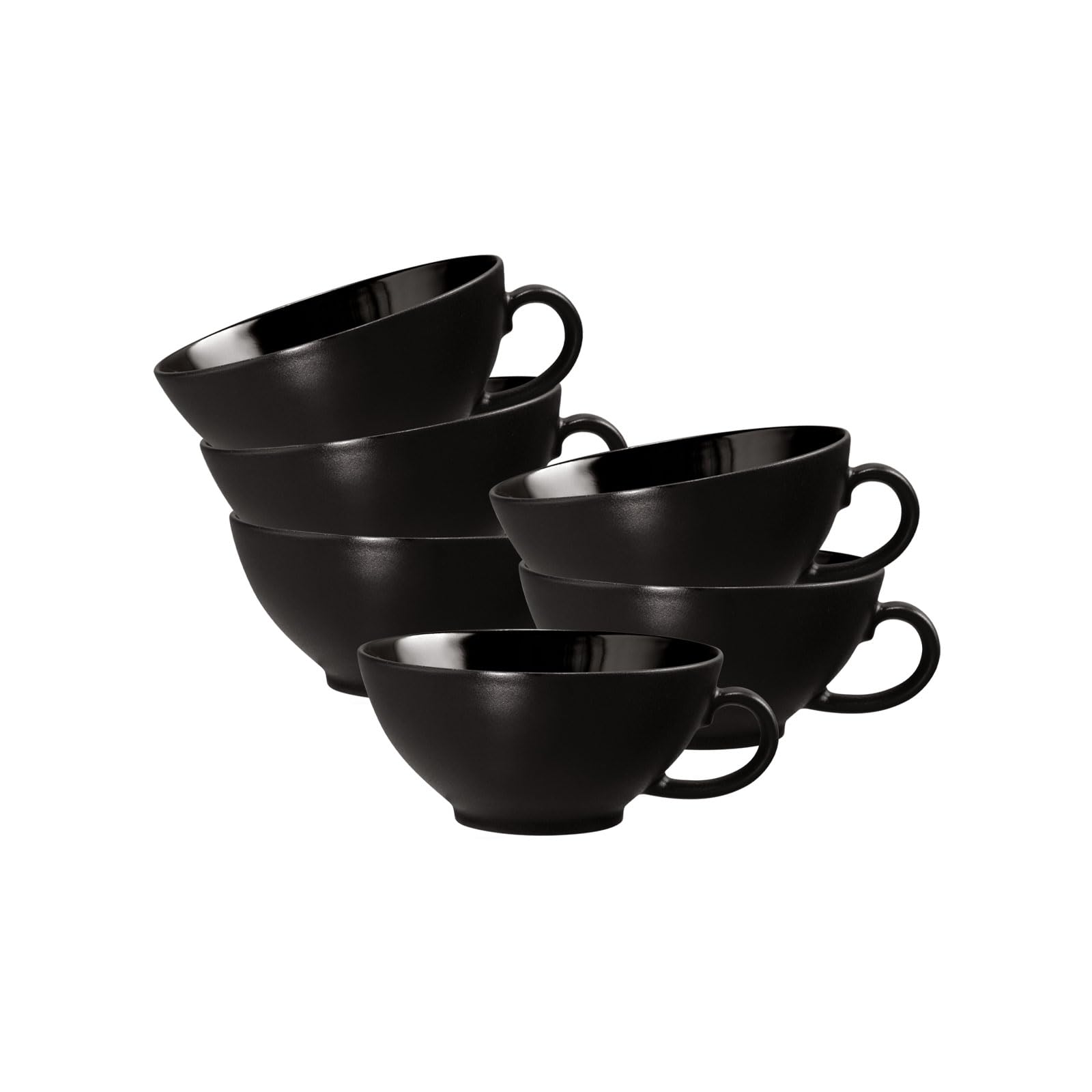 Seltmann Weiden Liberty Velvet Black Teetassen 6er Set, 140 ml, Kleine Teeobertassen mit mattem Finish, Spülmaschinen- und Mikrowellenfest, Porzellan, Schwarz