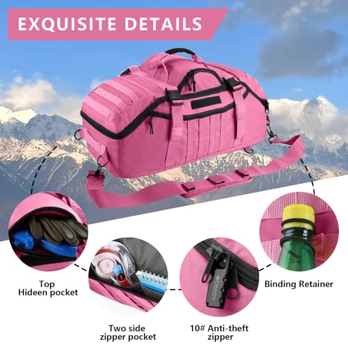 Image of Hannibal Tactical 55L Large Duffle Bag, 3-in-1 Tactical Backpack MOLLE Pack for Sports, Gym, Outdoor, Pink